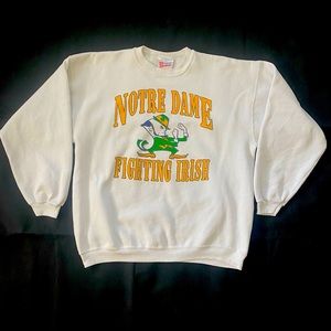 VTG Hanes Heavyweight Notre Dame Leprechaun Sweatshirt White 90s XL USA
